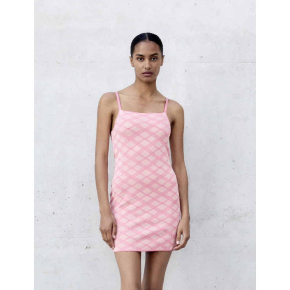 zara small DIAMOND PATTERN KNIT DRESS